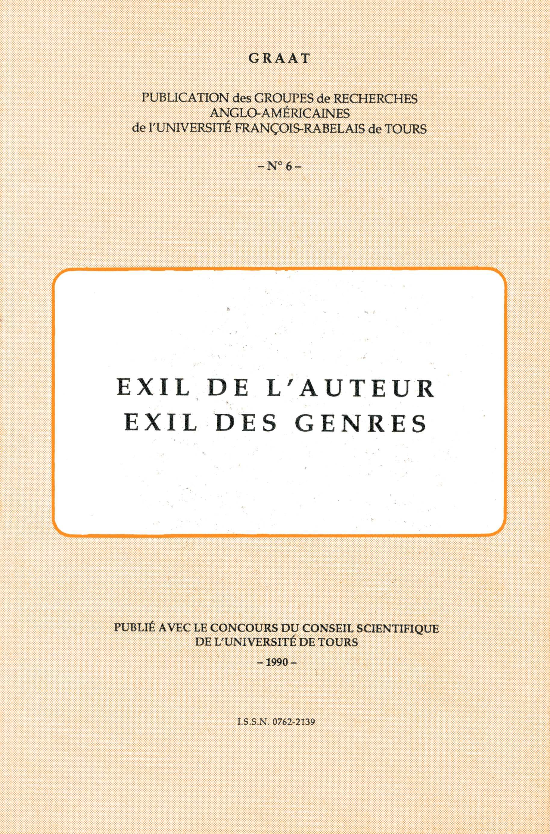 GRAAT #06 Exil de l'auteur / Exil des genres