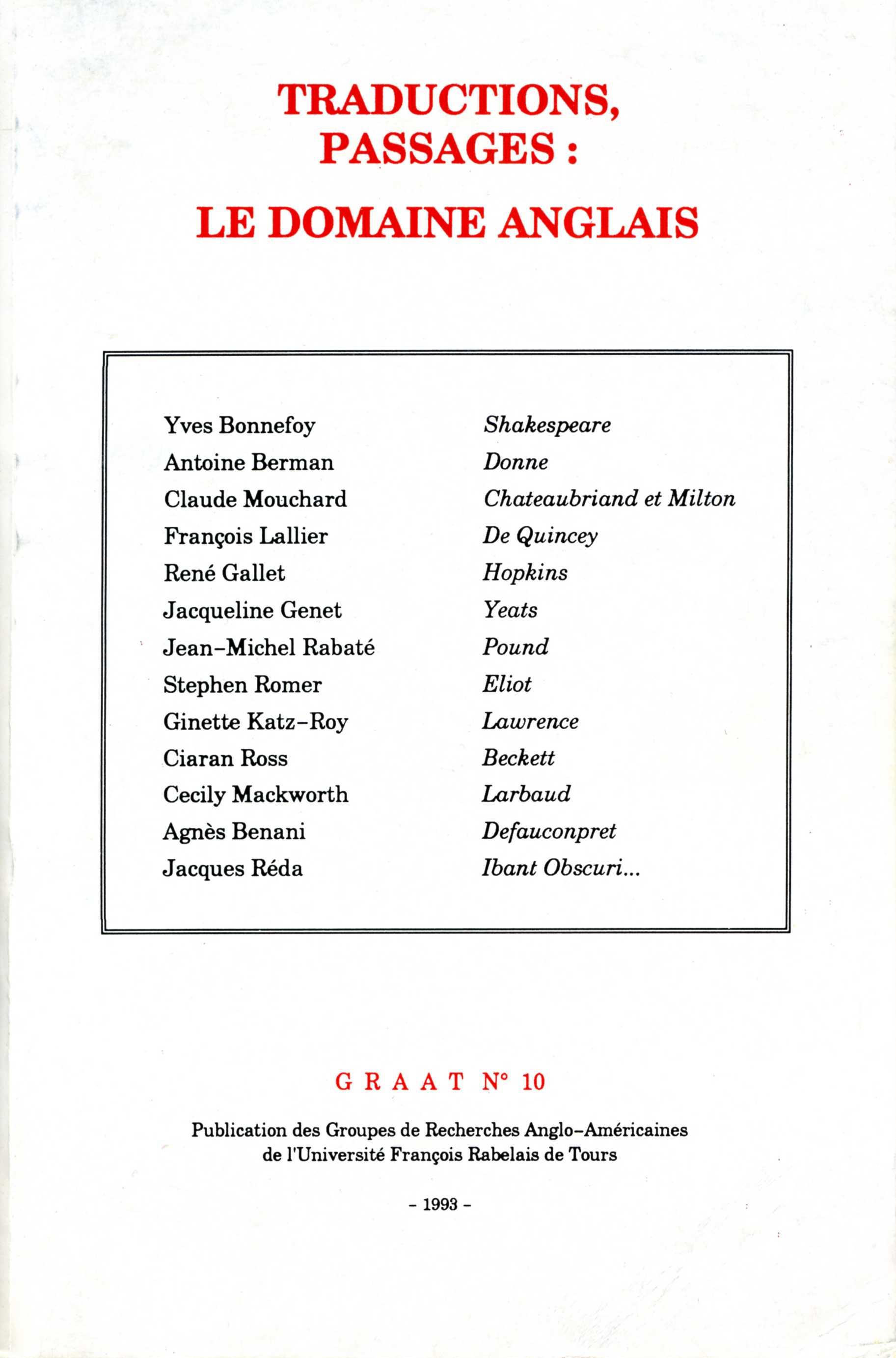 GRAAT #10 Traductions, passages: le domaine anglais
