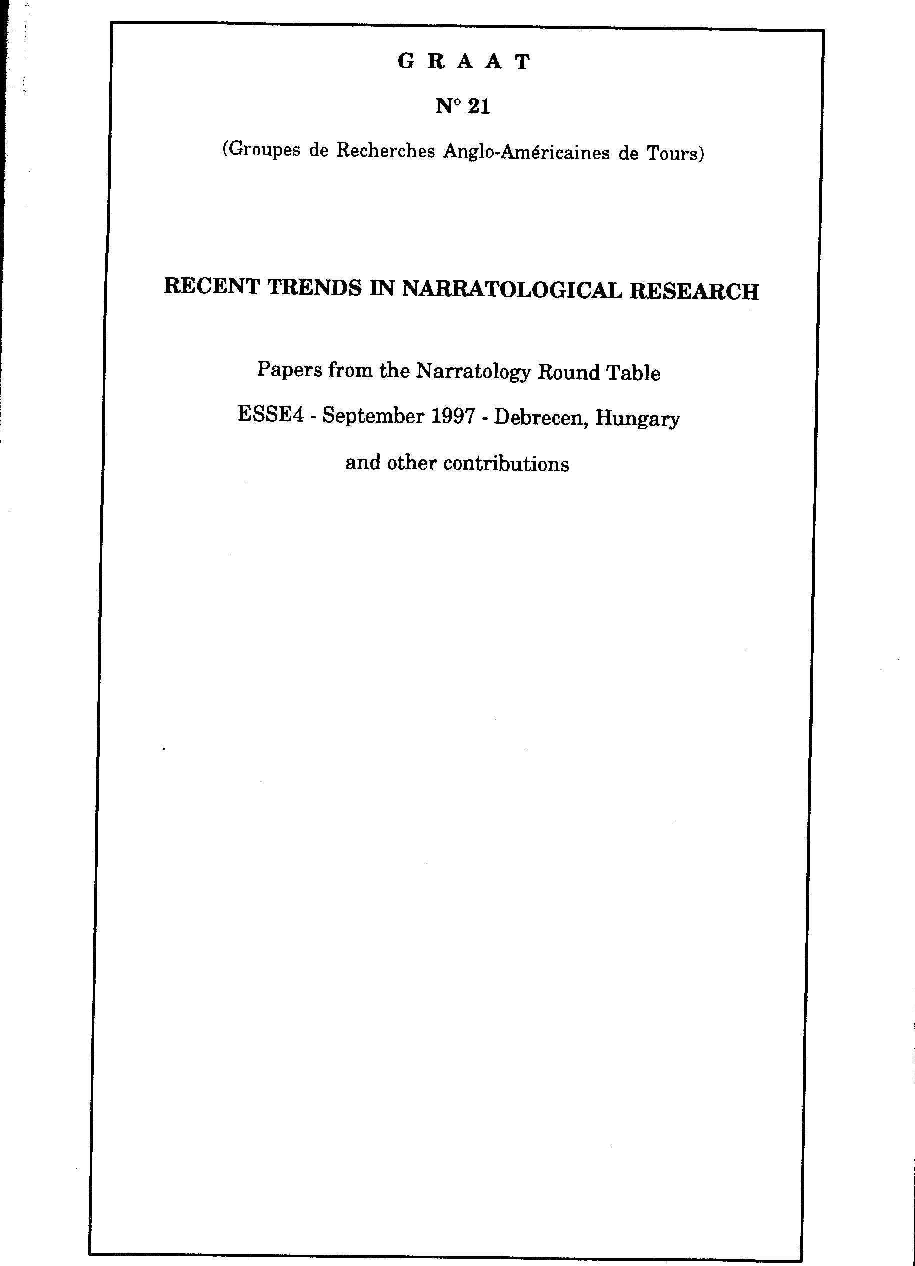 GRAAT #21: Recent Trends in Narratological Research